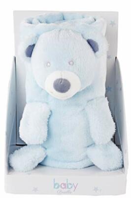 Baby Brielle 3-in-1 Blue Teddy Bear Stuffed Animal Blanket Plush Toy Fleece Set