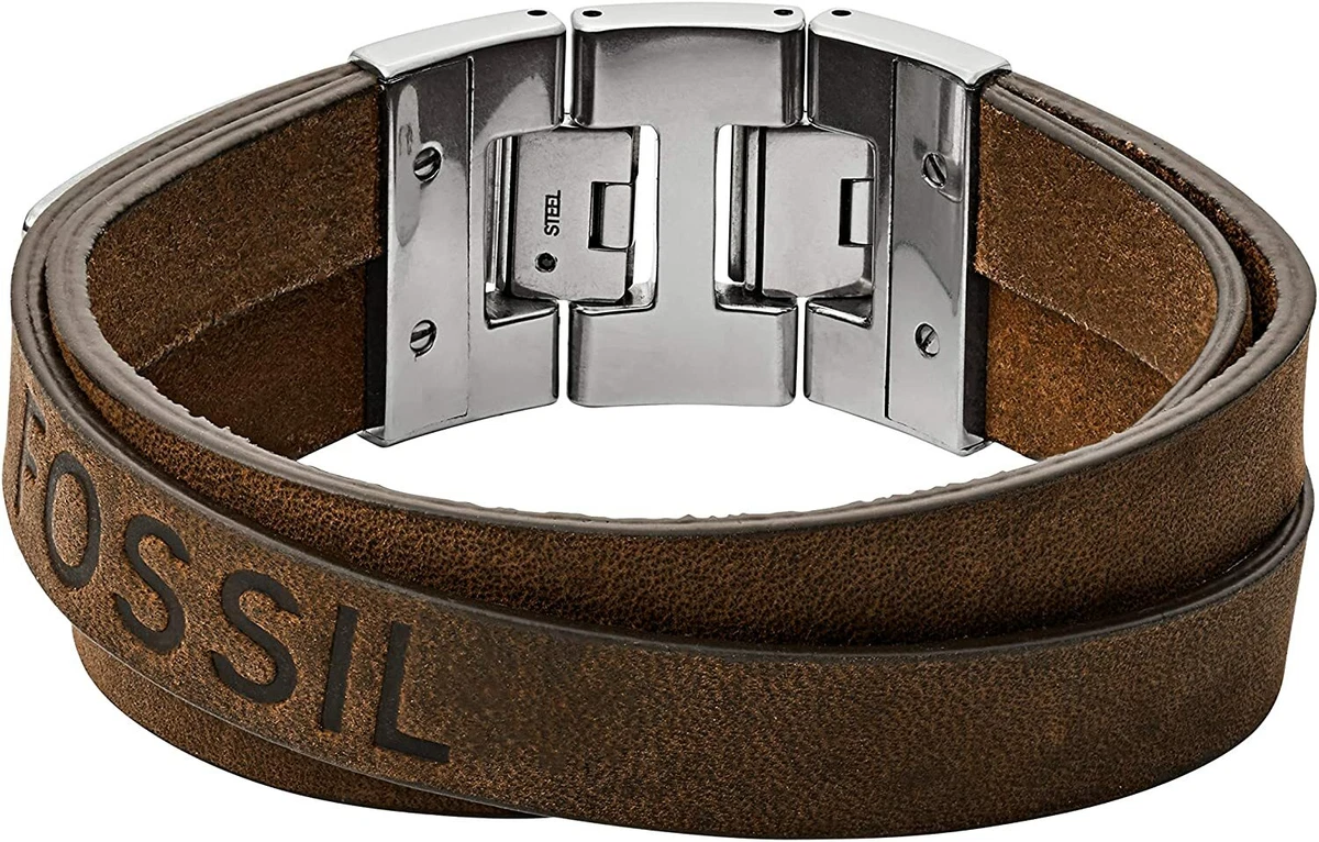 Fossil Men's Brown Leather And Stainless Steel Bracelet JF02934040 - First  Class Watches™