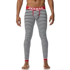 Jockmail Men Casual Long Johns Sexy Striped Leggings Pants Breathable Underwear