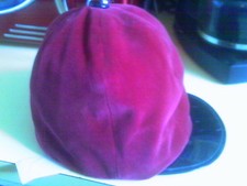 ERIC JAVITS RED VELVET RIDING HAT BLACK PATENT TRIM EQUESTRIAN