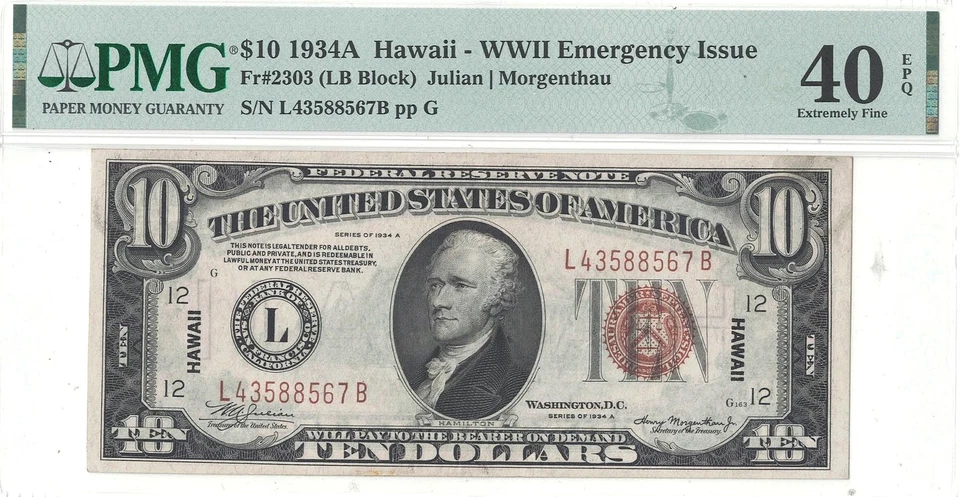 1934-A $10 Hawaii Fr-2303 PMG XF-40 EPQ - Image 2 of 3