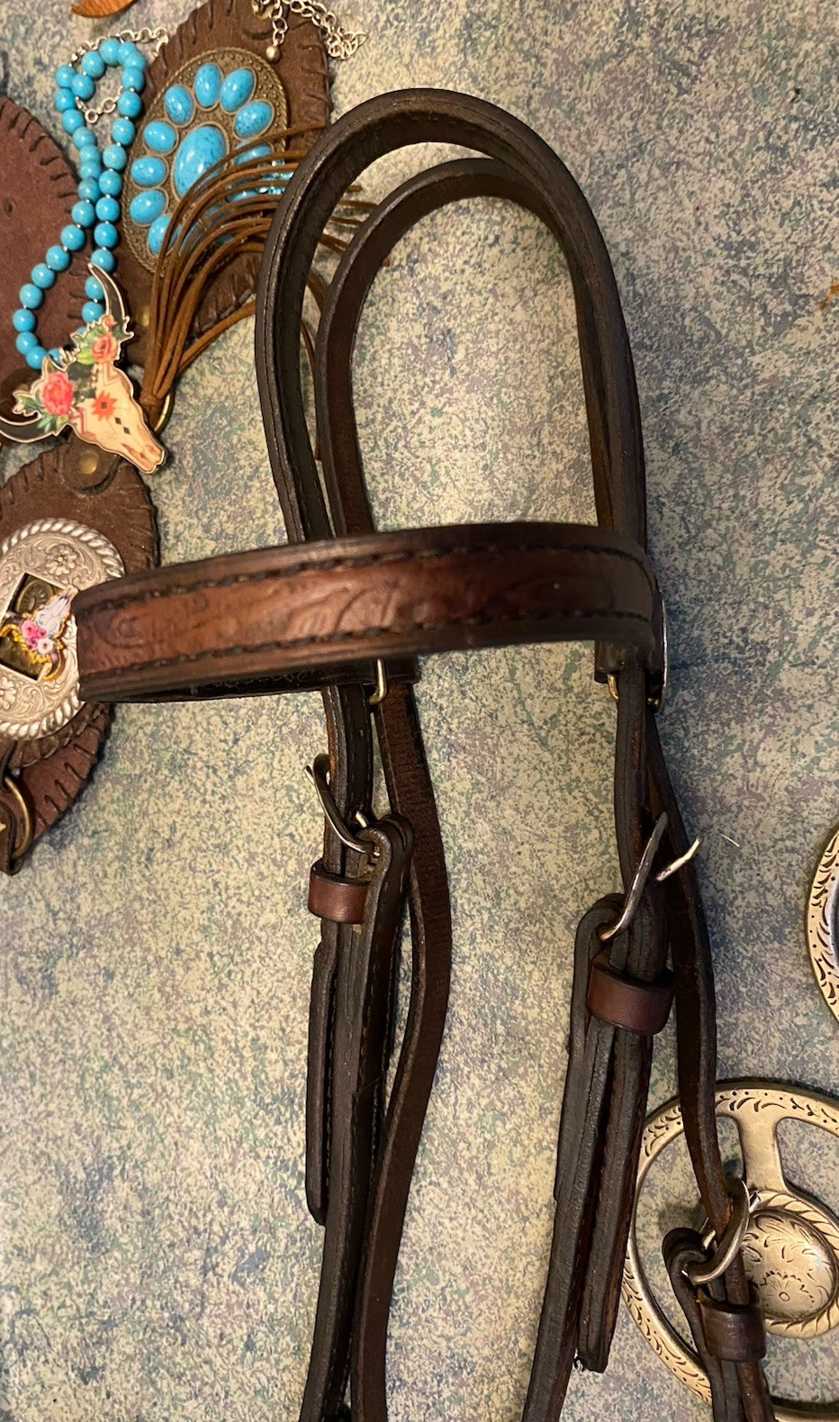 Mecate Western Snaffle Bridle Silver Tooled Big Bend Saddlery Texas Cowboy Tack