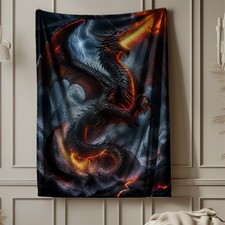 Armored Fire Dragon Coral Fleece Blanket Fantasy Decor