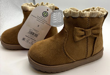 Wonder Nation Faux Suede/Fur Boot Chestnut Hook/Loop Ruffle Bow Girl Size 5T NWT