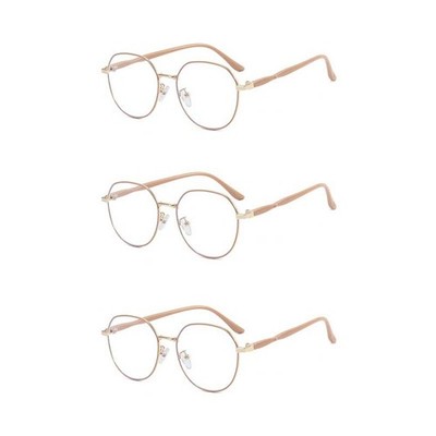 3PK Women Polygon Metal Frame Reading Glasses Anti Blue Light Full Rim Readers