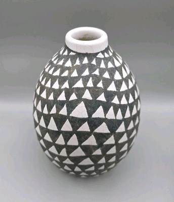 Anthropologie Sambaya Black & White Geometric Crackled Glaze Tiles Ceramic Vase