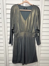 Guess Dolman Sleeve V-Neck Metallic Stretch Jersey Dress Party Size 12 NWT