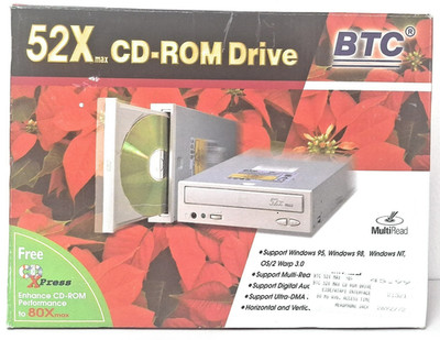 52X ATAPI-IDE INTERNAL CD-ROM DRIVE by BTC PC WINDOWS 95 98 NT OS MULTIREAD NIB