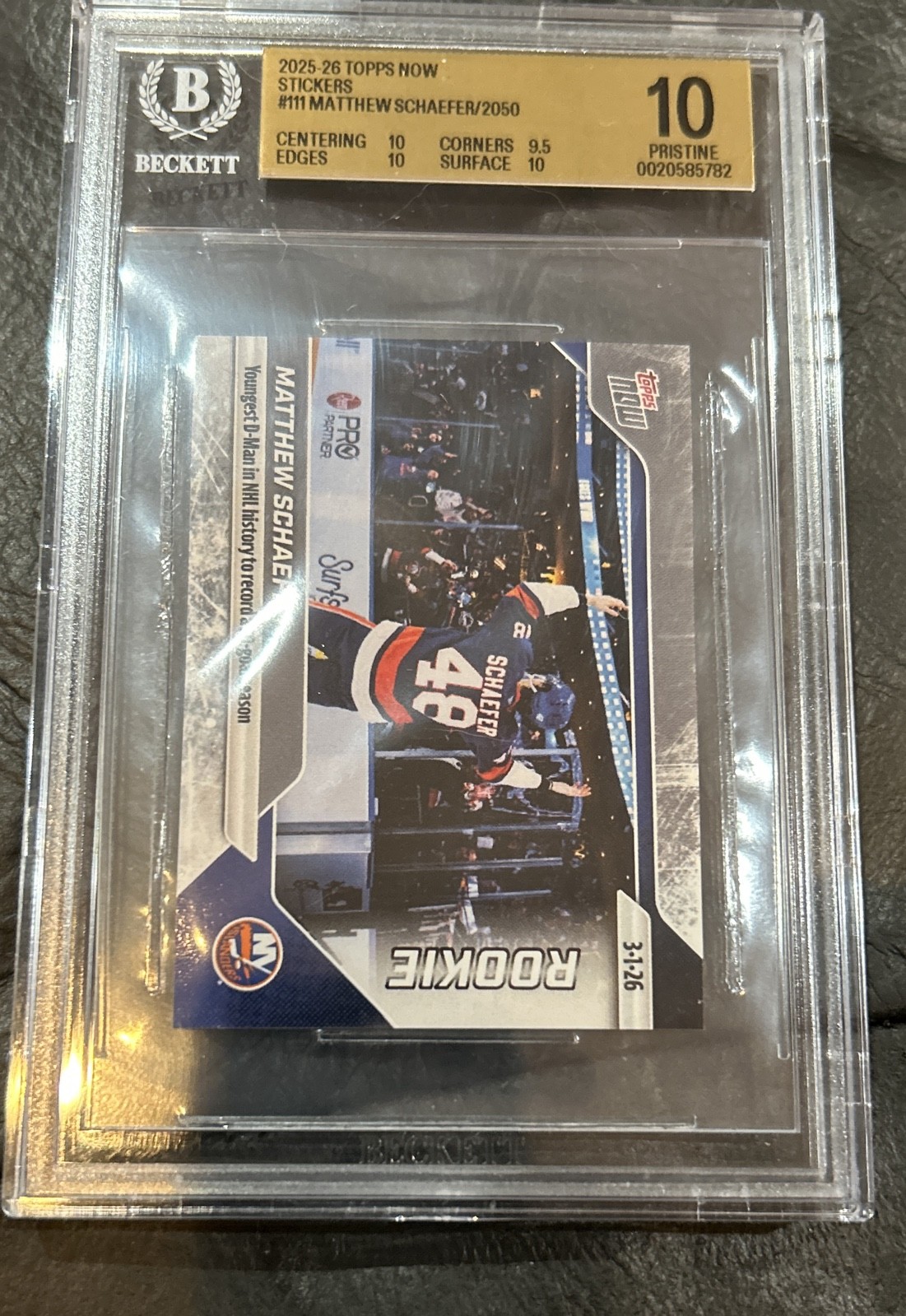 2025-26 Topps Now Nhl Stickers Matthew Schaefer #111 /2050 (RC) BGS 10 Pristine