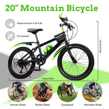 20" Kids Mountain Bike 7 Speed Gears Adjustable Seat Boys Girls 8–13Y Mudguards