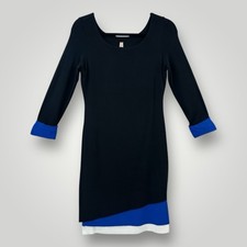 Bailey 44 Dress Womens S Black Blue Colorblock Knee Length Stretch Sheath USA
