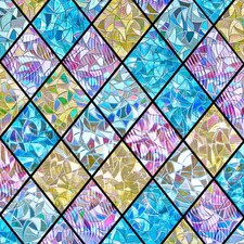Colorful Stained Glass Window Film - 3D Static Cling Privacy Decor, UV Heat Co
