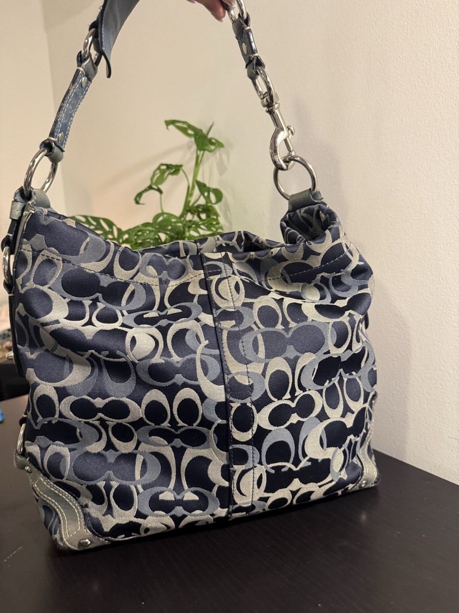 バッグ Coach One Shoulder Turn Lock Optic Carly Coach Signature Carly Shoulder Bag Rare Blue Optic C Jacquard Hobo