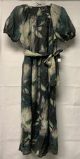 NWT Simply Vera Vera Wang Shirred Puff Sleeve Maxi Dress Green Texture Size: PM