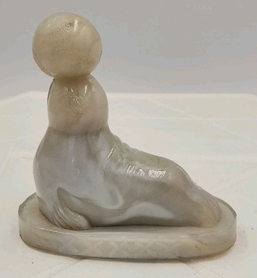 L E Smith Almond Nouveau Slag Glass Paperweight Ball Seal RARE