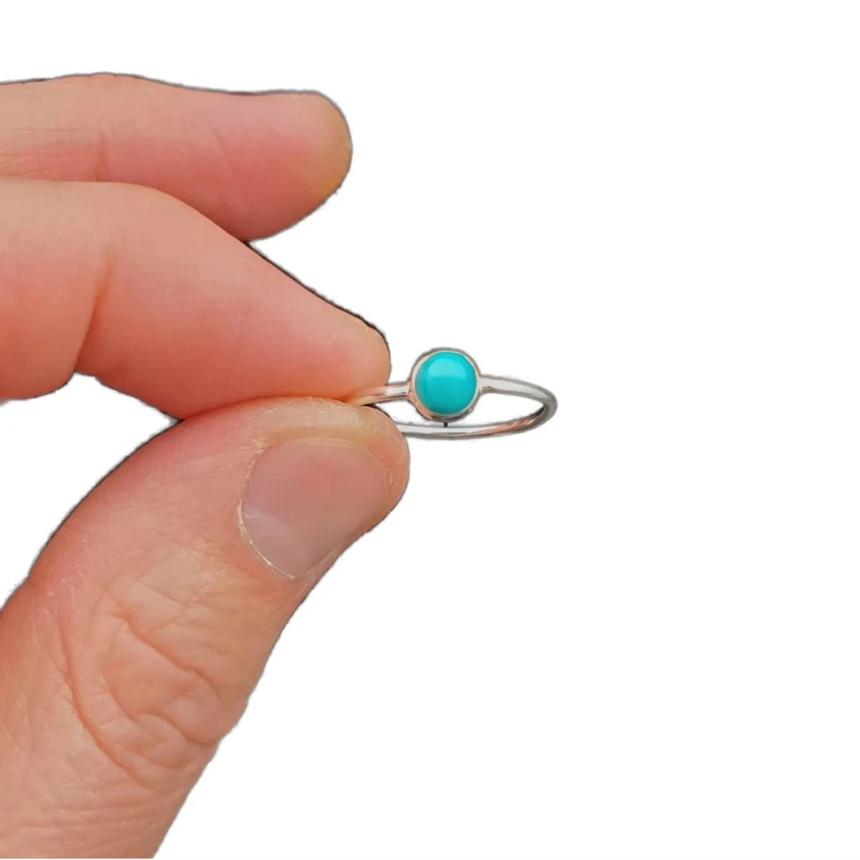 Handmade Turquoise December Birthstone Silver Minimalist Ring Christmas Gift For - Image 4 of 4