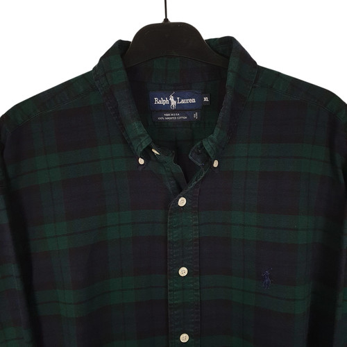 RALPH LAUREN Navy Check Hemd Vintage 90s Made In USA Langarm Baumwolle Herren - Bild 3 von 4