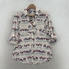 Express Portofino Shirt Womens Small White Palm Tree Button Up Tunic Beach Boho