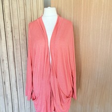 Ann Harvey  Cardigan Size 4 Edge To Edge Jersey Soft Lightweight Holiday Coral
