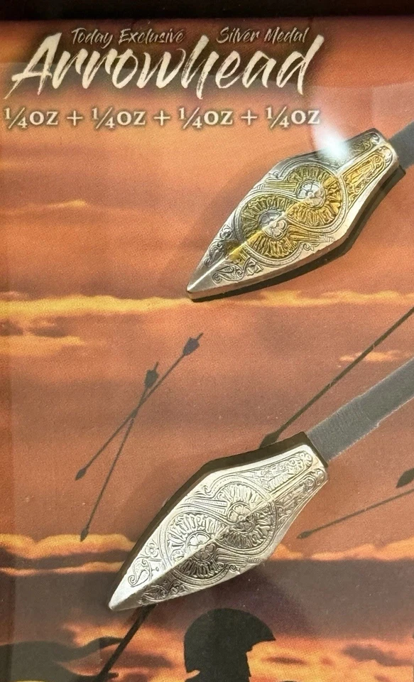 (4) 1/4 999 Silver Arrowheads Antiqued & Gold Gilded South Korea W/Display & COA - Image 3 of 4