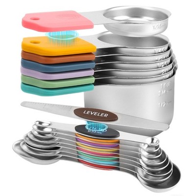 16-Piece Stainless Steel Measuring Cups and Spoons Set, Strong Magnetic Nesting 