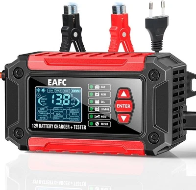 EAFC Autobatterie Tester&Autobatterieladegerät,12V /6A Batteriemessgerät LCD Analyzer