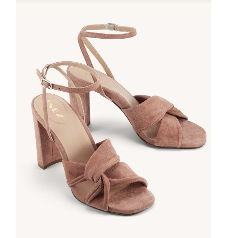 Inez Women’s Pink Suede Strappy Ankle Strap Buckle Open Toe Block Heel 8
