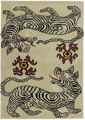 Handmade Fine Nepali Oriental Rug Wool Carpet Beige Tribal Tiger Decor 4X6 ft