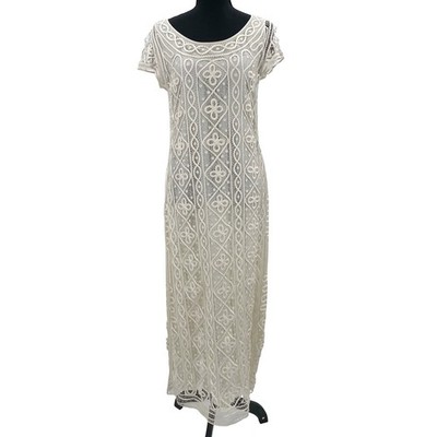 Carole Little Petite Silk Lace Maxi Dress Cream Crochet Short Sleeve Gown  Sz 10 | eBay