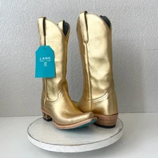 Lane EMMA JANE Womens Cowboy Boots 7.5 Gold Western Cowgirl Mid Calf Tall Boot