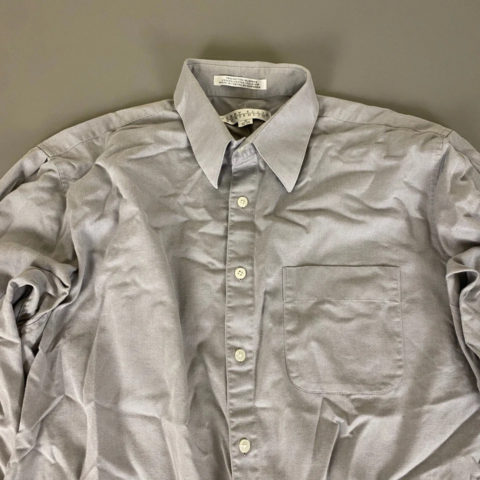Camisa con botones Perry Ellis Portfolio para hombre talla 16 32/33 gris manga larga Foto 2 de 4