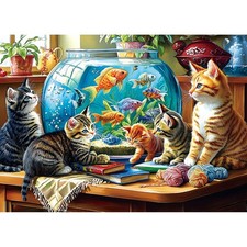 Cat Jigsaw Puzzle for Adults 1000 Piece, Colorful Kittens and Goldfish Bowl S...