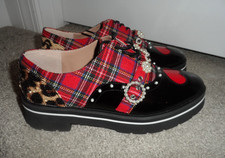 Cool Betsey Johnson size 7.5 black red plaid embelleshed Simonee lace up shoes