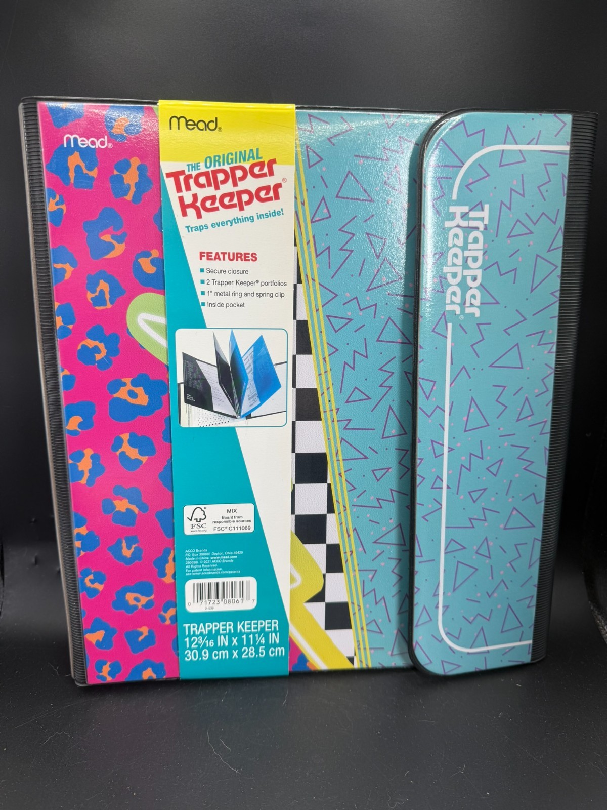 Brand New Mead Trapper Keeper 3 Ring Binder with 2 Folders 80s Pattern