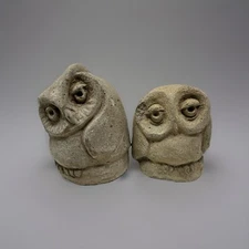 A Pair Of  Stone Bunny Owl Statues 2012 Telle M. Stein 3.5" Owl  Collectible