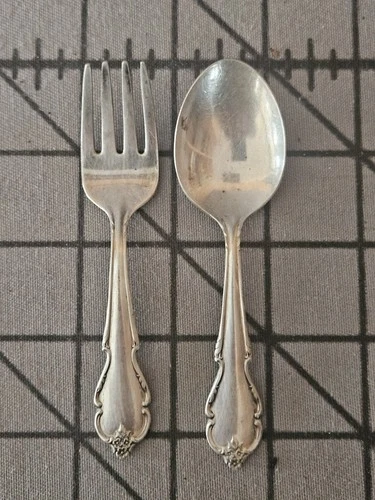 Vintage Sterling Silver Rogers International Breton Rose Child’s Fork Spoon Set