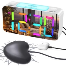 RGB Extra Loud Alarm Clock for Heavy Sleeper Hearing Impaired Deaf Bedroom, Vibr