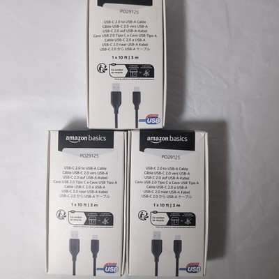 3x Amazon Basics USB-C to USB-A Cable 10ft USB 2.0 Charging Data New