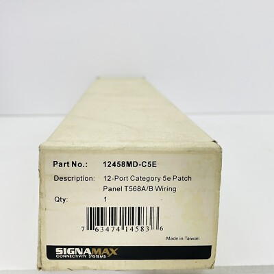 SignaMax 12458MD-C5E 12-Port Cat 5e Patch Panel T568A/B Wiring ~NEW~