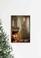Vintage Christmas Wall Art Christmas Tree Printable Christmas Oil Painting