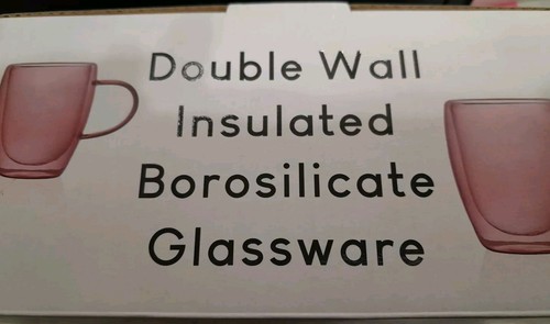Pink Double Wall Insulated Borosilicate Glassware Hot/cold Coffee Mugs 2-12 Oz - Picture 3 of 9