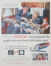 1957 Gleem Toothpaste Father Son Luxury Train Ride Vacation Vintage Print Ad