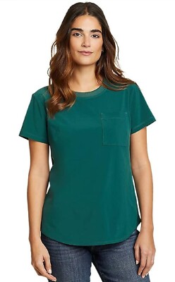  NWT Med. Eddie Bauer Women's Departure Short-Sleeve Pocket T-Shirt Dk Evergreen