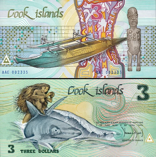 Cook Islands 3 Dollars 1987, UNC-, P-3, Low 00****