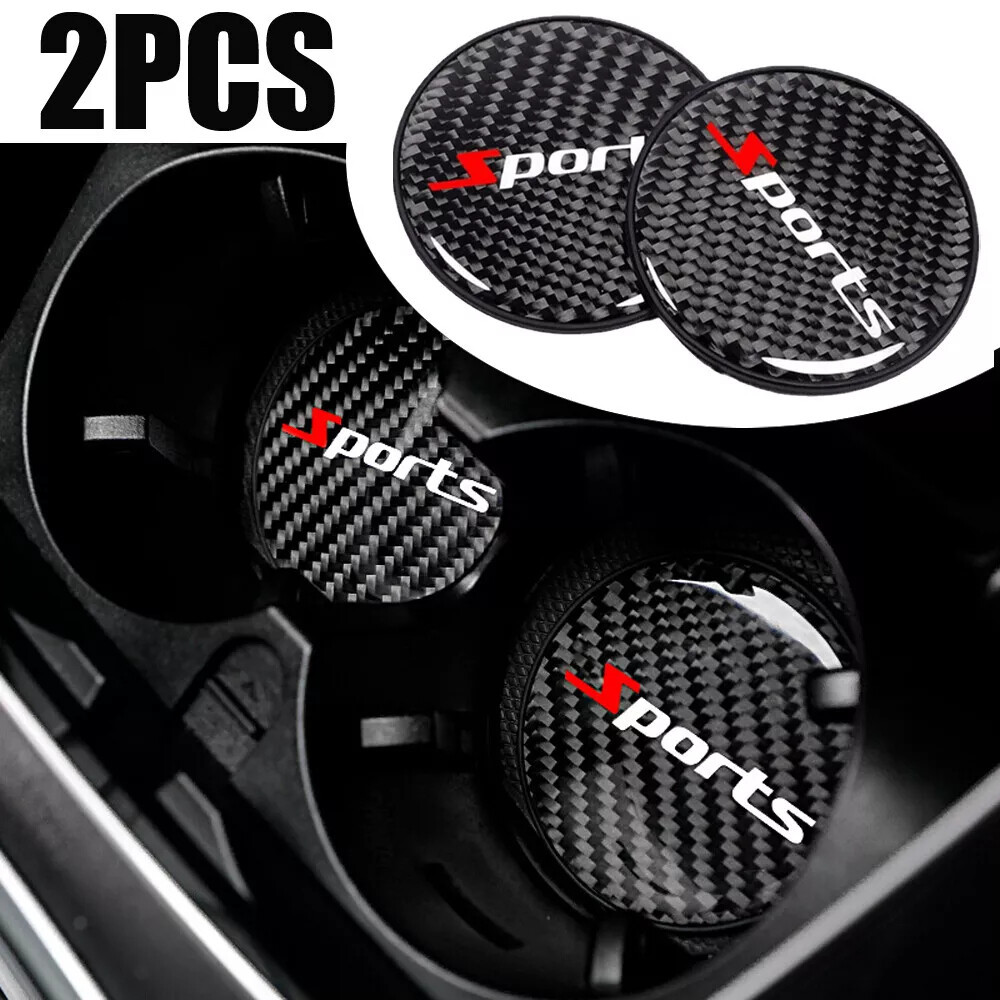 2-Pack Black Carbon Fiber Cup Holder Non-Slip Pad for Cars