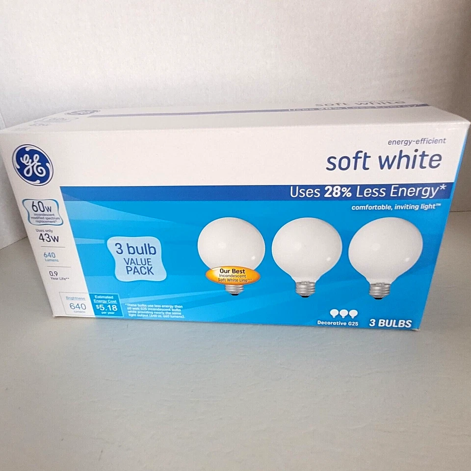 GE General Electric 60 Watt Decorative Globe Bulb G25 Medium Base 3 PACK 640 Lum - Image 2 of 4