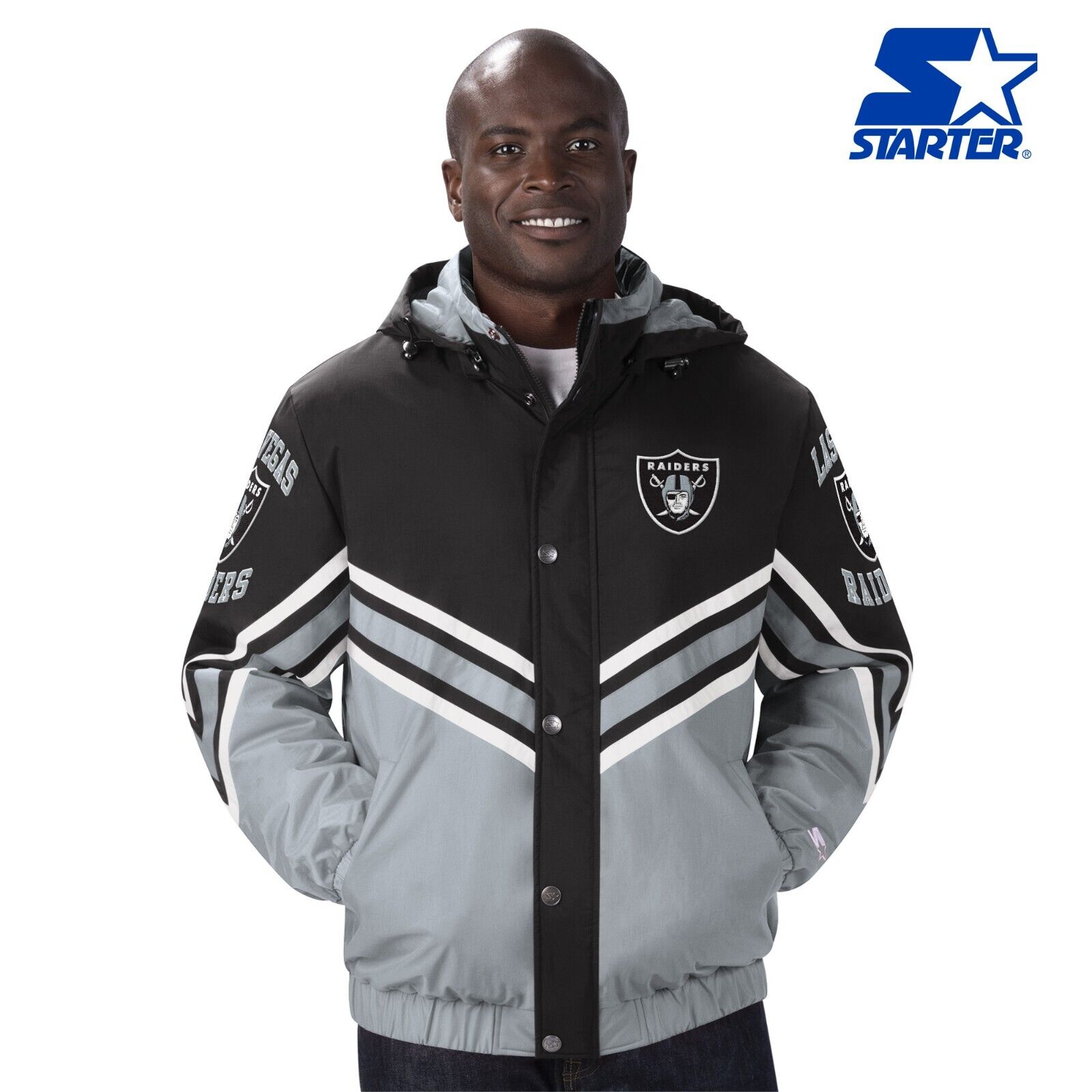 Actuación ajuste máscara Las Vegas Raiders NFL Starter Black/Silver Maximum Hooded Jacket | eBay