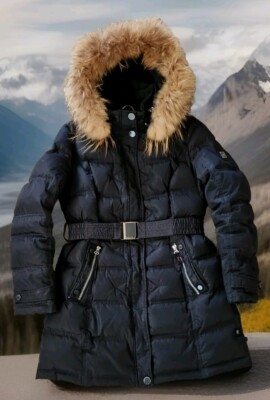 Snowimage Women's Goose Down Hooded Real Raccoon Fur Trim Winter Parka Coat! M
