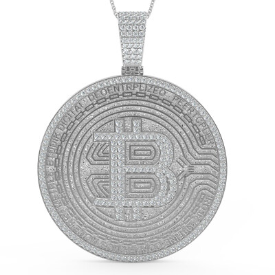Echter Moissanit Diamant Bitcoin Kryptowährung Digitales Geld 14K Gold Anhänger