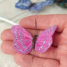 Package of 28 Assorted Colored Glittered Artificial 2-1/4" Feather Butterflies